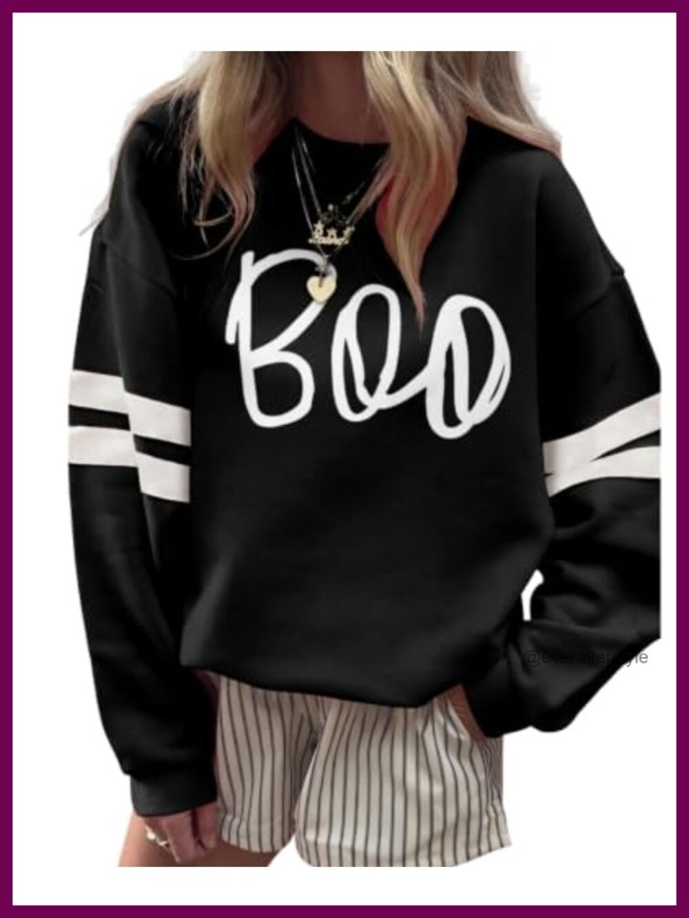 Womens Oversized Striped Sweatshirt Crewneck Pullover Relaxed Fit